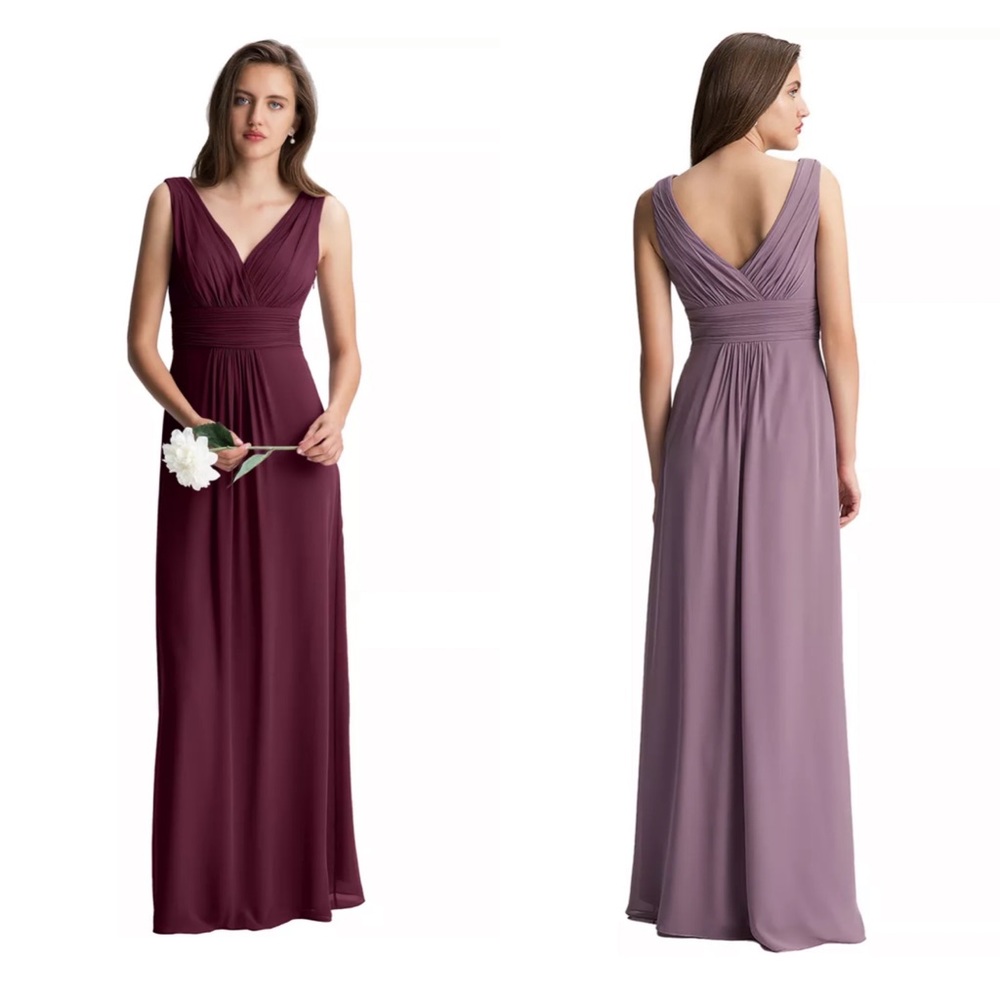 Bill Levkoff Style 7099 Wine Chiffon Surplice A-line Dress - 8